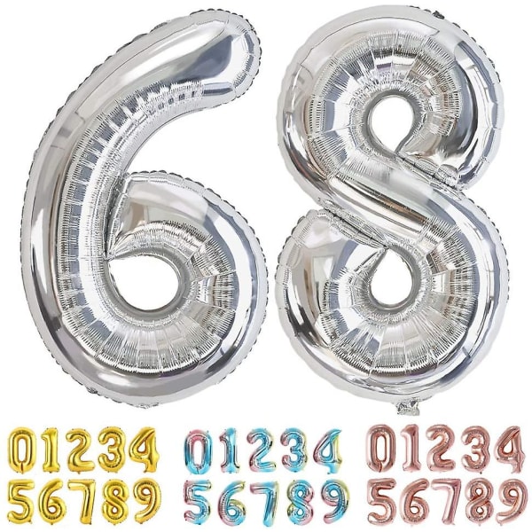 Sølv ballongnummer Store folieballongnummer Bursdagsdekorasjoner