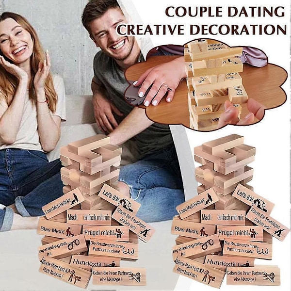 Super Fræk Klods Tårn Spil Valentinsdag Date Night Stabling Klodser 48 stk
