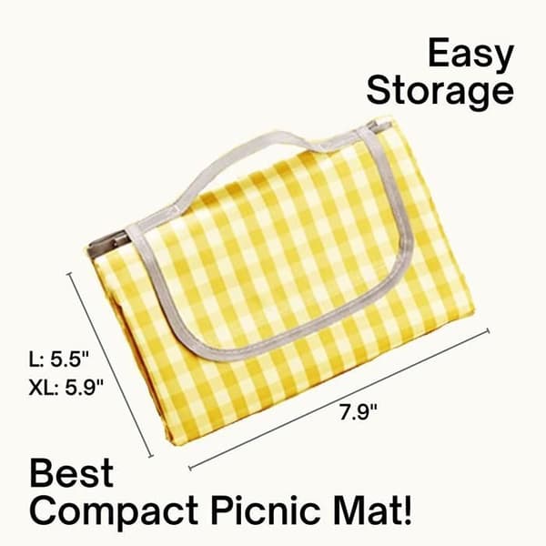 Picnic tæppe 150x200cm - Vandtæt - Sammenfoldeligt - Gule tern
