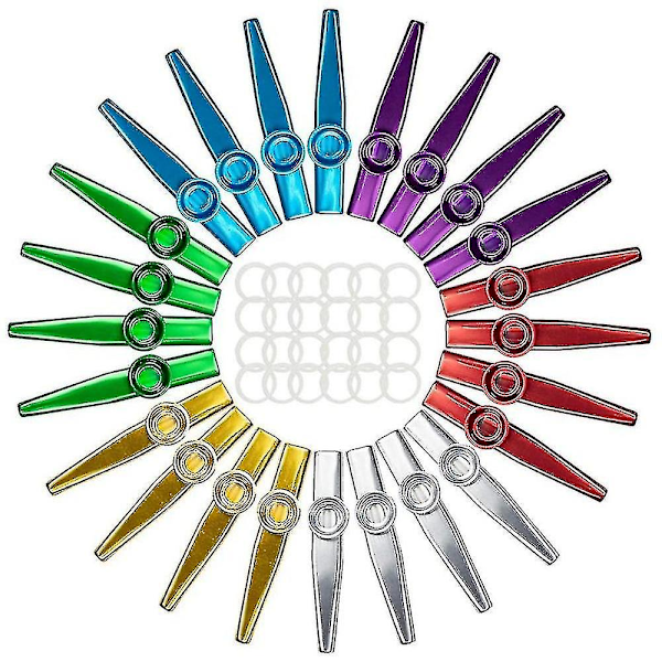 24-pakning Metall Kazoos Med 24 Stk Kazoo Fløyte Membraner 6 Farger, God Begleder For Ukulele, Fiolin