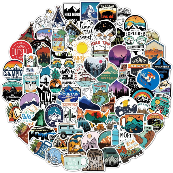 100 delar klistermärken, utomhusäventyr vinyl klistermärken, vintage resecamping vattentäta klistermärken för bärbar dator, skateboard, bil, resväska