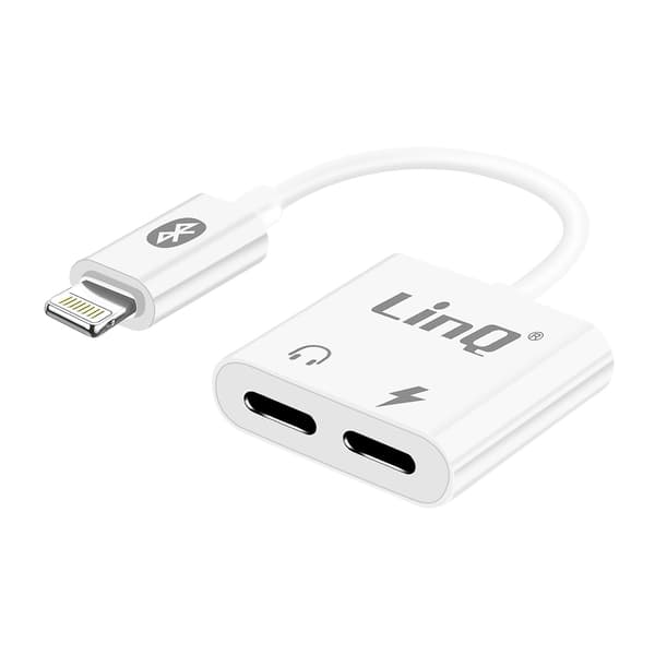 Audio- ja lataussovitin iPhone Dual Lightning Compact LinQ valkoinen