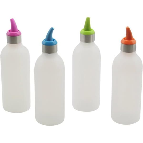 ®RisingFF Förpackning med 4 x 450 ml flexibla plastflaskor för stark sås, ketchup och sirap