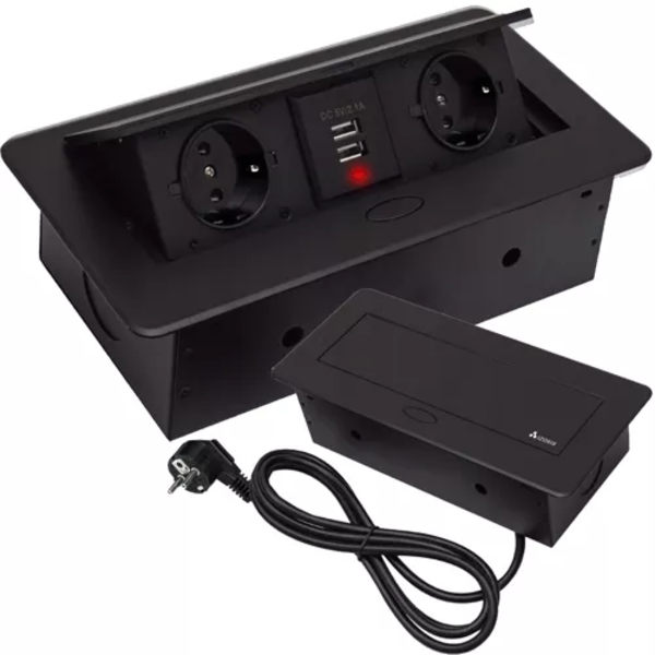 Built-in Power Strip with USB / Desk Socket - Double