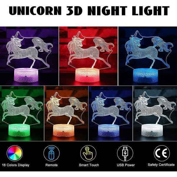 Shxx Unicorn presenter för flickor, Unicorn lampa för barn med fjärrkontroll och smart touch 3d8l-366