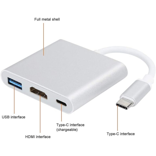 USB C Hdmi -sovitin, 3 in 1 Type C USB 3.1 - Usb-c -sovitin 4k USB 3.0 Hdmi-kaapeli Hiiri Näppäimistö Tv U Levy PC Tabletti jne.