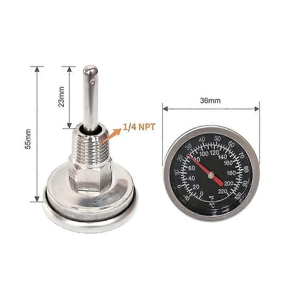 Rostfri Termometer 1/4 NPT Gänga -10-100/0-220F Urtavla Termometer