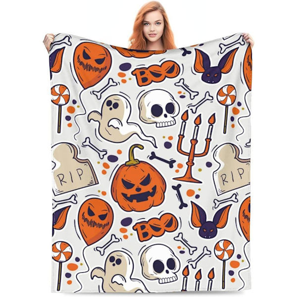 Halloween filt - Plysch Halloween filt - Mysig flanell grå Halloween dekoration för fest soffa säng vardagsrum 50\"x60\" Stil 33