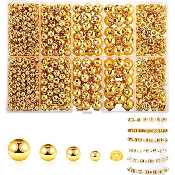 Guld afstandsperler til armbåndsfremstilling (1250 stk, forskellige størrelser)