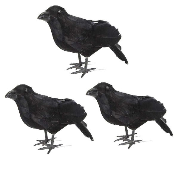Realistisk kråka svart fjäderkråka för Halloween dekorationer Fåglar Hui-5-f1