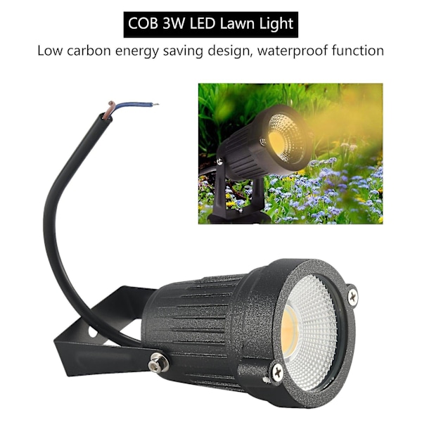 Cob 3w 12v LED Gräsmatta Ljus Vattentät LED Spotlight Trädgård Trädgård Ljus Utomhus Spotlight (ingen Pelare