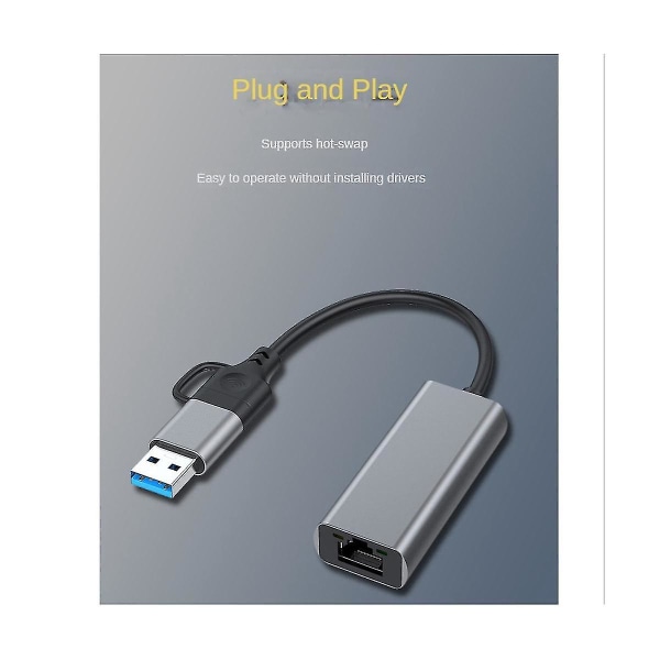 USB Type C til Rj45 kablet nettverkskort Eksternt kablet usb 3.0 til Ethernet-adapter for bærbar PC, 100