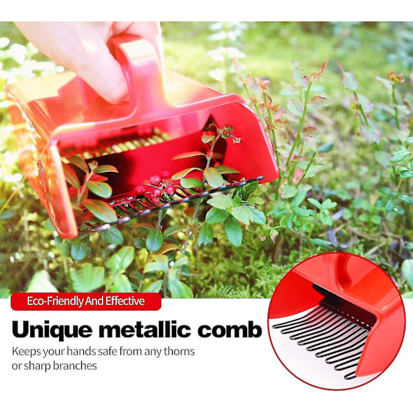 Marjanpoimija metalliharjalla ja ergonomisesti muotoillulla kahvalla, helpottaa marjanpoimintaa