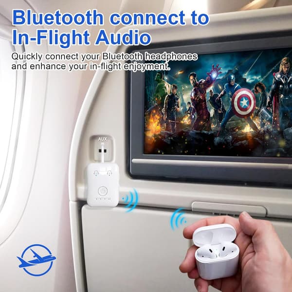 2025 Senaste Modell Premium Bluetooth 5.4 Sändare, Trådlös Adapter för Flygplan, Stöder 2 AirPods/Hörlurar, Bluetooth-sändare för