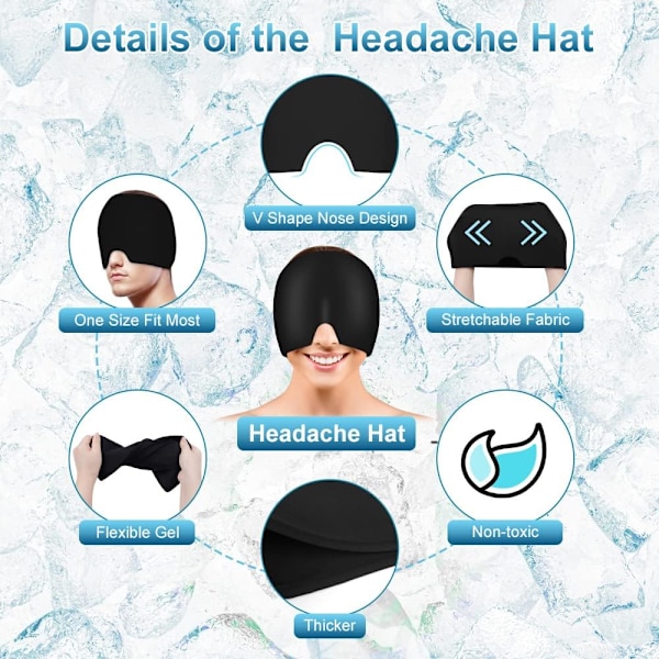 Migræne Gel Cap, 180° Kold Migræne Genanvendelig Hot Pack, Sort Gray