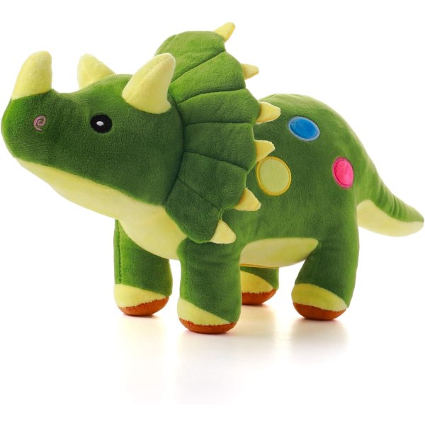 Dinosaur-pehmolelu, 16" täytetyt eläin Triceratops Throw pehmotyynynukke, pehmeä vihreä pörröinen