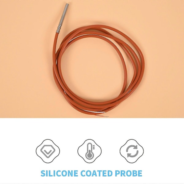 2-tråds Pt1000 Temperatursensor Termistor Silikongelbelagd 1,5 meter Sond 45mm X 5mm -50-180