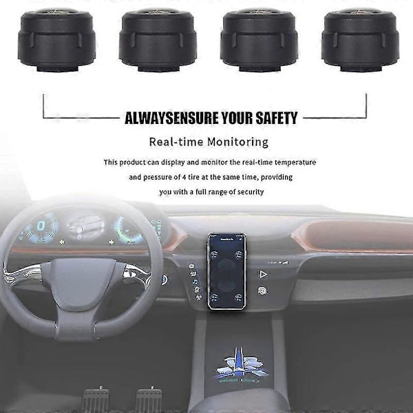 Bluetooth 5.0 Bil TPMS Däcktrycksövervakningssystem Sensor Android/IOS Däcktrycksövervakningssystem 8.0 Bar