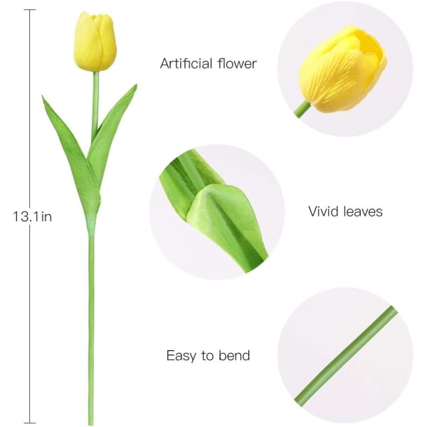 Konstgjorda blommor Fake Tulip Party DIY-dekoration (gul-10 st)