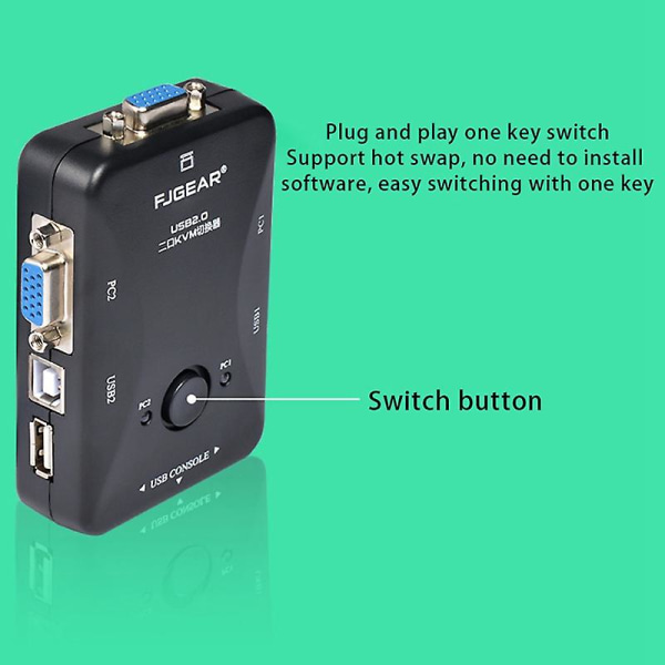 KVM Switch 1080P HD Audio Sharing KVM Switch USB Keyboard Keyboard Mouse Monitor Adapter