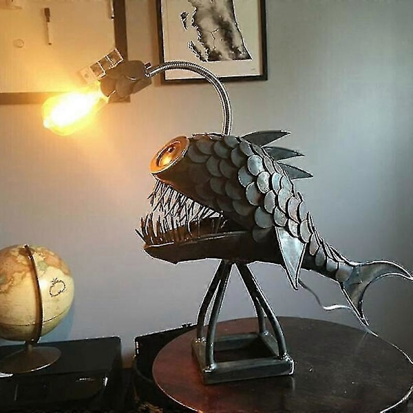 Fiskkroklampa USB Laddningsbar Skrivbordslampa Metall Handgjord Hantverksrumsdekoration Liten