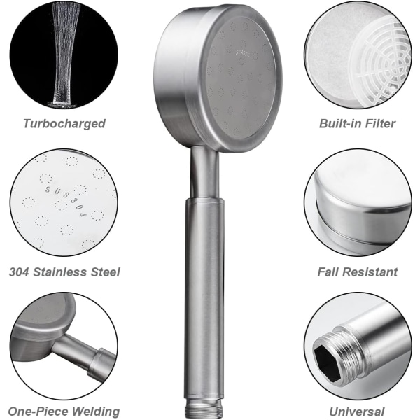 Stainless Steel Shower Head Small Waist Out of Water Bathroom Booster Sprinkler (Silver)