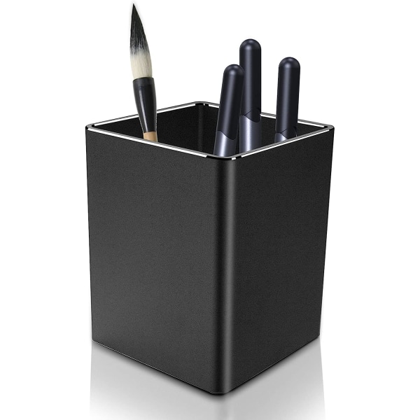 Metall penneholder for kontorpult, aluminium blyantkopp, firkantet pennekopp, (svart)