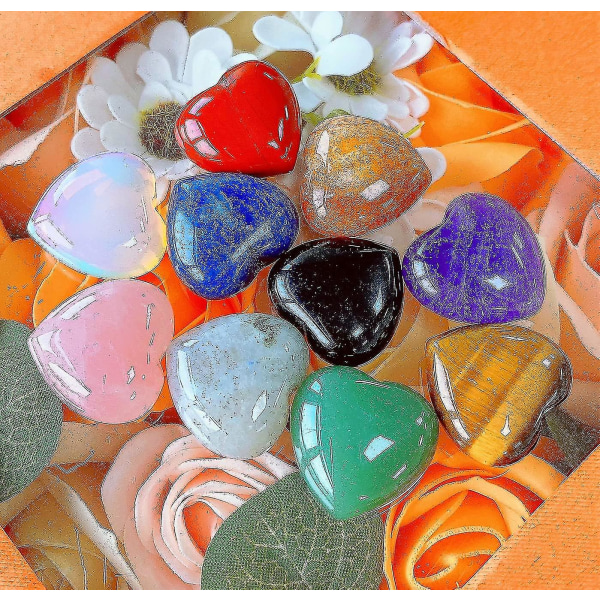 10 kpl Sydänkristalli paksuuntuneita kiviä rakkaussydämiä muotoiltuja parantavia kristalleja väri satunnainen