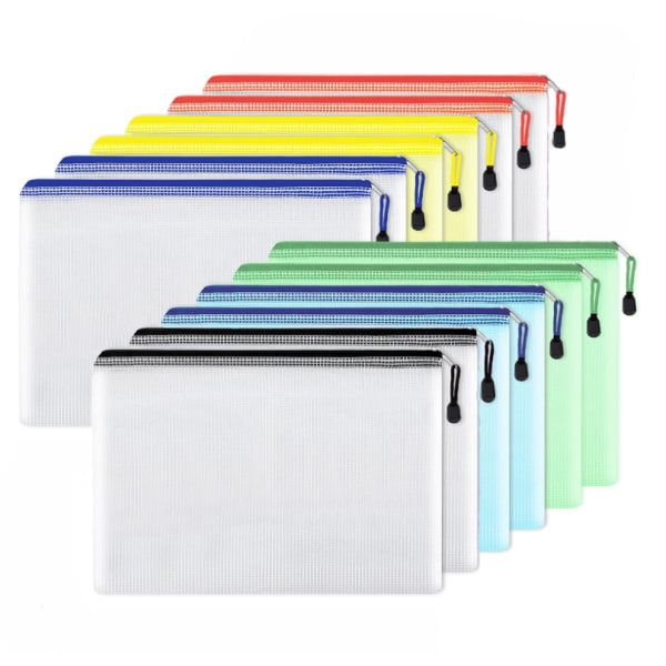 12 kpl Mesh vetoketjullinen tasku asiakirjalaukkuja, A4 koko (