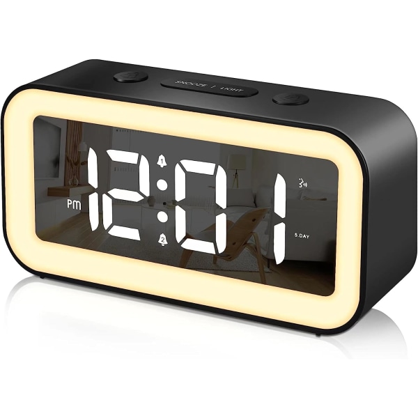Digital väckarklocka, LED digital väckarklocka med justerbart nattljus Snooze 2 larm (svart)