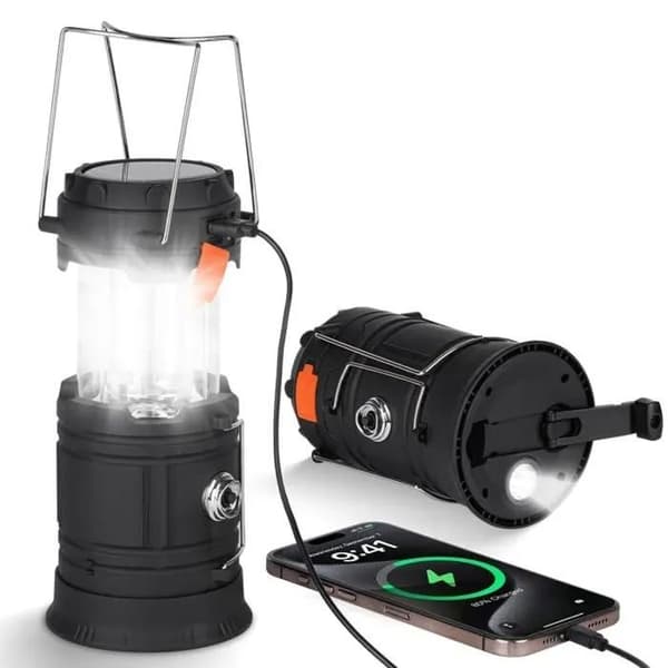 Solar campinglampe - Håndsving, 3200 mAh lommelygte, 3 opladningsmetoder - Velegnet til vandreture, nødsituationer