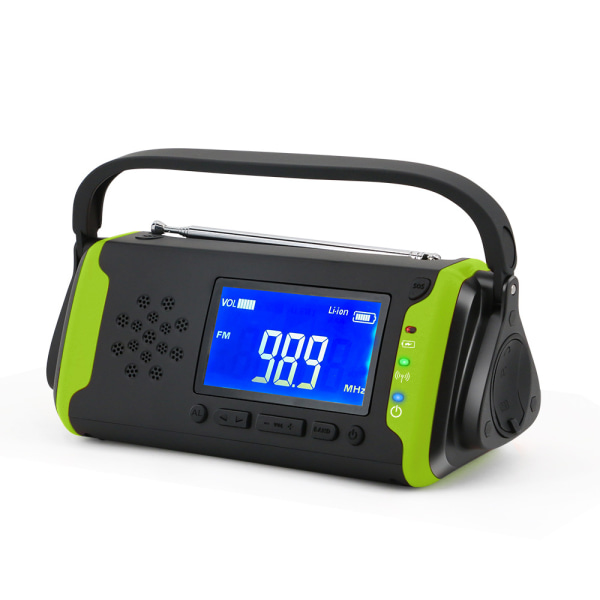 Solar Radio Emergency Hand Crank AM FM-radio med ljus ficklampa, SOS Alert, AUX Music Player green