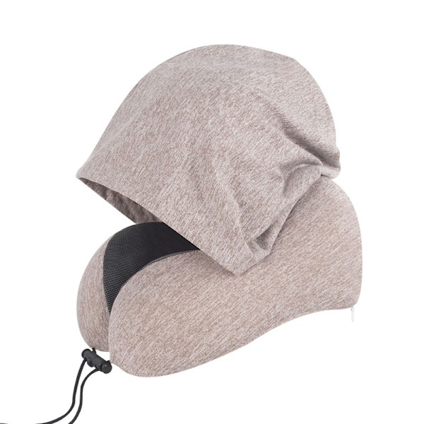 Nakkepute med memory foam, reisepute med hette for voksne, reisepute for fly og tog Brown