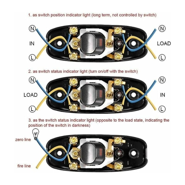 5 stk AC 250V 10A Kompakt Plast På/Av Vippebryter LED Vippebryter In-Line Ledning Lys Lampe Bryterkontroll (Svart). Yixiang