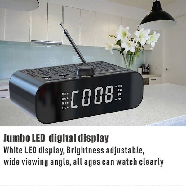DAB-A5 LED-Display Sängbords DAB/FM Klockradio med Bluetooth-högtalare, EU-version