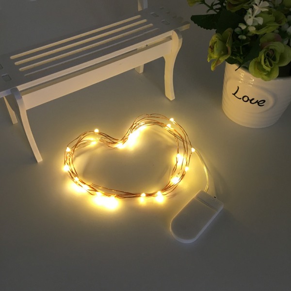 20 stk. 1M 10 LED'er Batteri LED-lyskæde Kobbertrådslyskæde til soveværelser, indendørs, udendørs, jul, fest, have, bryllup, gør-det-selv, varm hvid