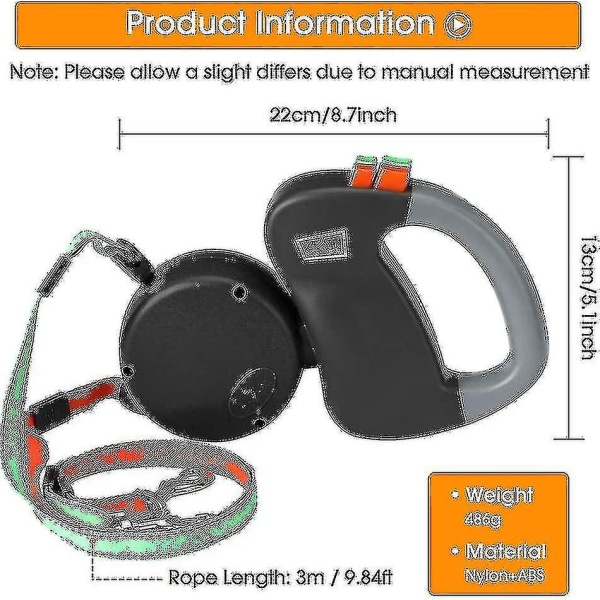 Dobbel Dobbel Leash for Hunder, Inntrekkbar Hundeleash Dobbel Leash for To Hunder Hundeleash 2 Hunder Dobbel Leash, svart