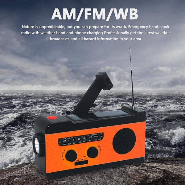 Handvev nödradio | Bärbar Am/fm/noaa solnödradio - Am/fm/noaa solradio med LED-ficklampa, Sos-larm, Usb-laddare, Emergenc