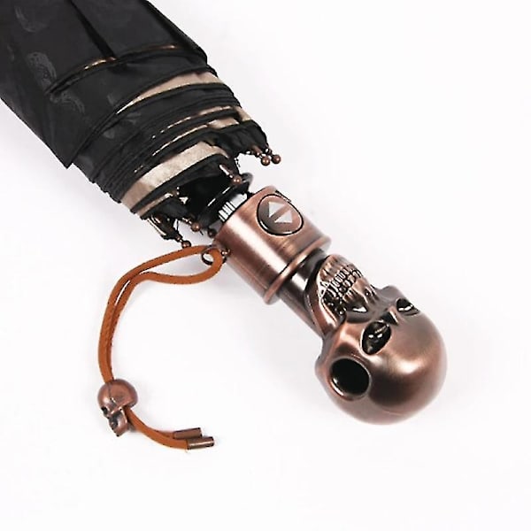 Retro Skull Paraply Anti-UV Solbeskyttelse Automatisk Folding Bumbershoot(Svart)