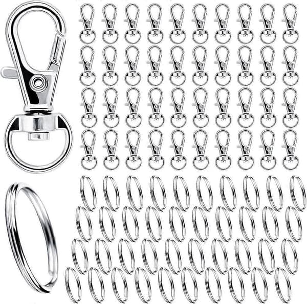100-pack Silver Nyckelringar med Karbinhakar