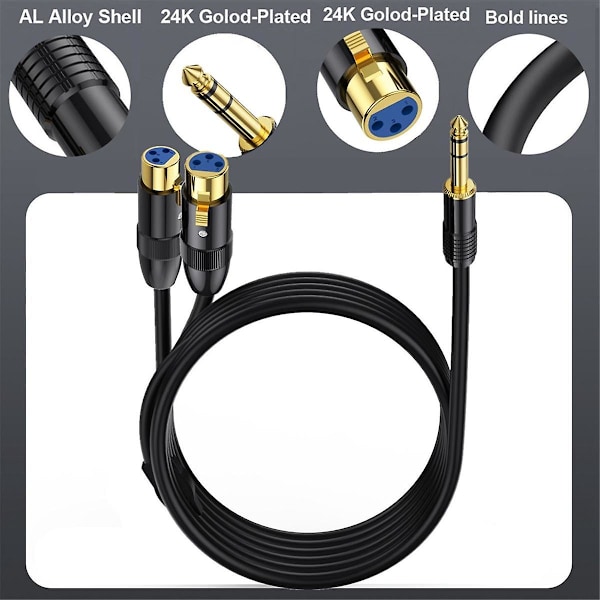 Dual XLR-hunn til 1/4 tommers TRS stereo hann Y-splitter kabel 2-XLR hunn til kvart tommers adapter patch ledning-C