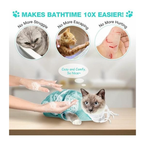 Cat Bath Bag Justerbar Multifunksjonell Fast Cat Bath Bag-grønnaktig hvit