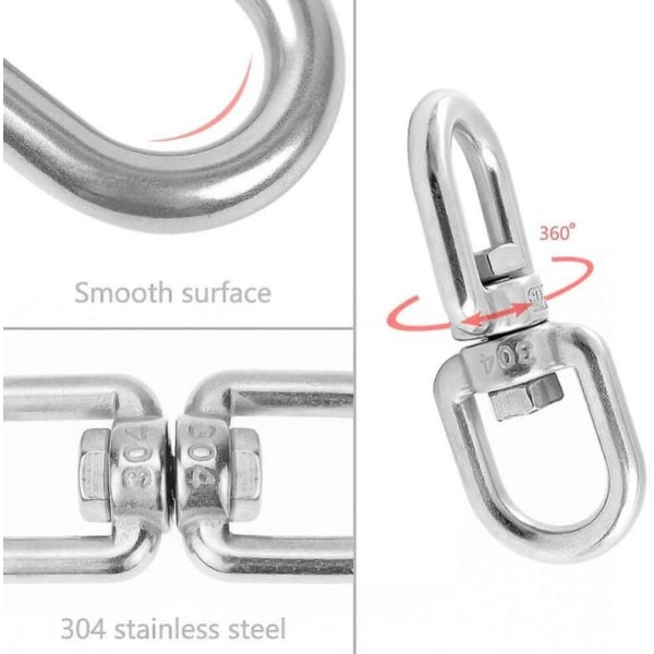 M6 svängbara ringar med dubbla ändar, 304 vridbara ringar i rostfritt stål (paket med 5)