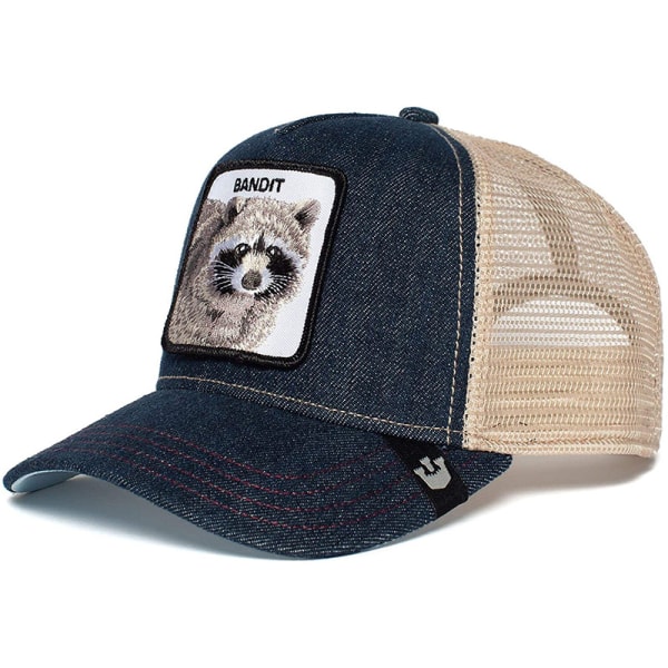 Animal Summer Hat Mesh Cap Hat Brodeerattu Cap Raccoon Washed Blue