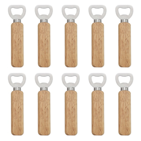 10 st trä handhållen flasköppnare i rostfritt stål, flaska straight handle