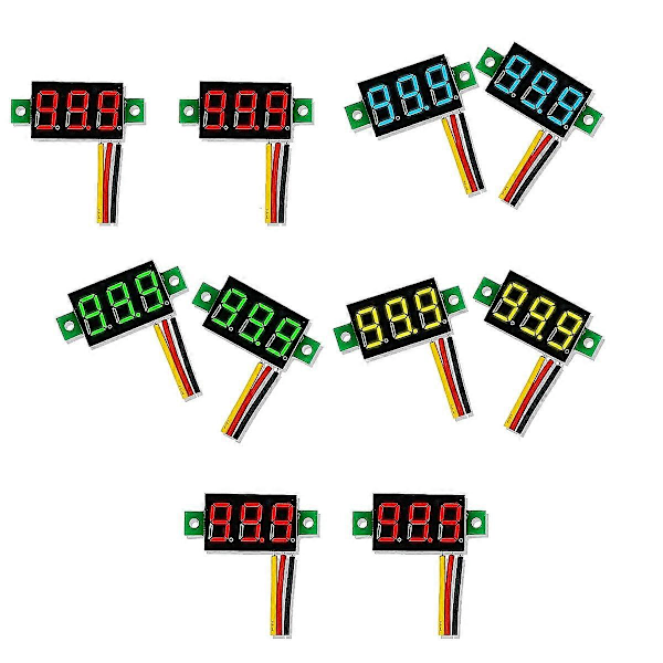Mini DC Voltmeter Display 3-Tråds DC 0-100V Spänningstestare 10ST 0,28 Tum LED Panel 4 Färger Kombinerade