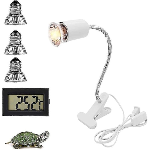 Varmelampe, Skildpaddevarmepære Varmeemitterende Lampe, 3 Uva Uvb Pærer 25w, 50w Og 75w, Og Vandtank Temperaturtester