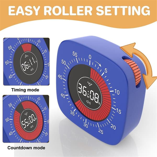 Visuel Timer til Børn, Digital Timer med 60-Minutters Nedtælling, Lydløs Timer til Skrivebordsur til