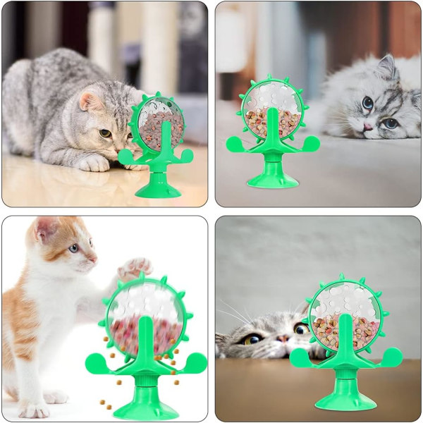 Cat Pinwheel Spinning Toy Cat Grovfoder Dispenser Leksak för Interactive Cat Toys inomhus Grön