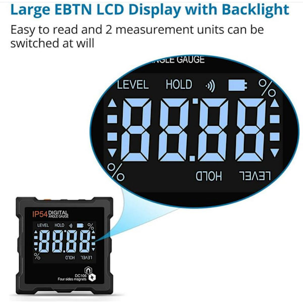 4*90 Graders Inclinometer IP54 Magnetisk LCD Digital Tilt Box Præcisionsvinkelmåler 4.1stk